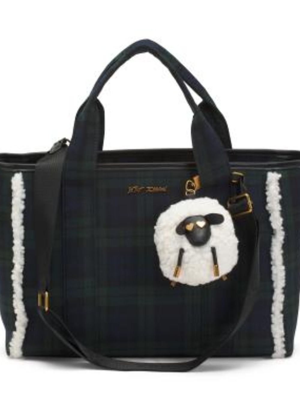 Betsey Johnson Plaid Tote with Sheep Charm NWT